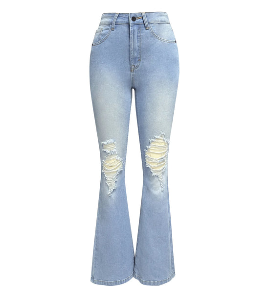 Jeans Donna Vita Alta Flare Ankle con Tasche & Strappi – Denim Loose Fit