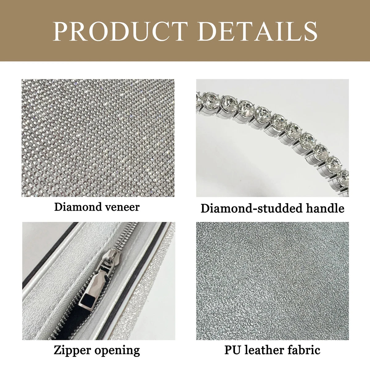 Clutch tonda glitter con strass – Borsa da sera elegante a forma di diamante piccola
