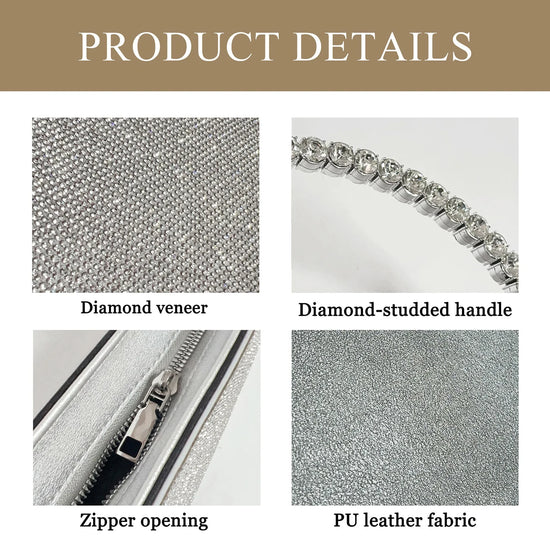 Clutch tonda glitter con strass – Borsa da sera elegante a forma di diamante piccola