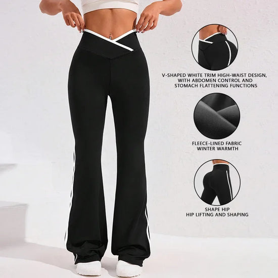 Pantaloni high waist yoga donna 2025 – Wide-leg / bell bottom a righe che valorizzano i fianchi, leggings sportivi comodi