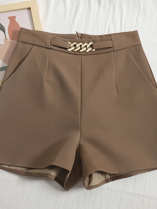 Shorts eleganti donna Heliar – A vita alta con zip e cintura femminile