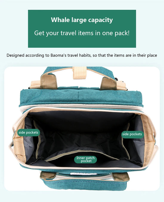 Zaino Fasciatoio Pieghevole 3 in 1 con Lettino Portatile – Borsa Mamma da Viaggio Leggera e Capiente