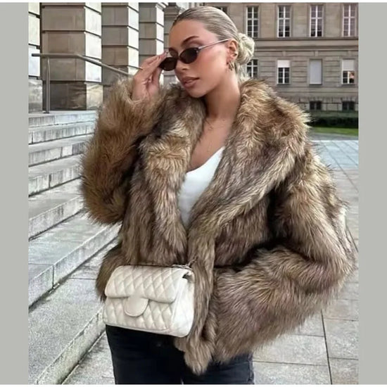 Cappotto in pelliccia sintetica con colletto a revers per donna – Giacca lunga a maniche lunghe, stile casual elegante per l'inverno 2025