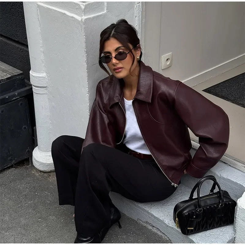 Giacca Donna Effetto Pelle Vintage con Zip - immagine 21