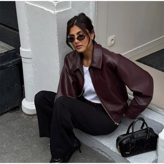 Giacca Donna Effetto Pelle Vintage con Zip - immagine 21