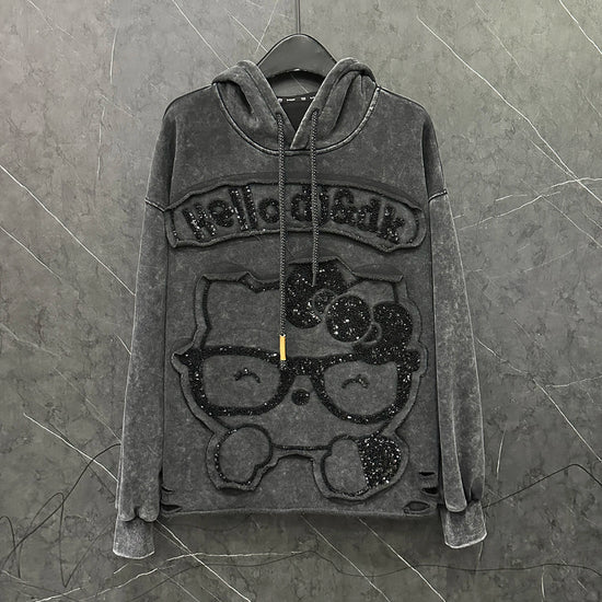 Felpa con cappuccio cartoon per donna – Stile casual oversize, dolce e versatile, ideale per l’autunno 2025