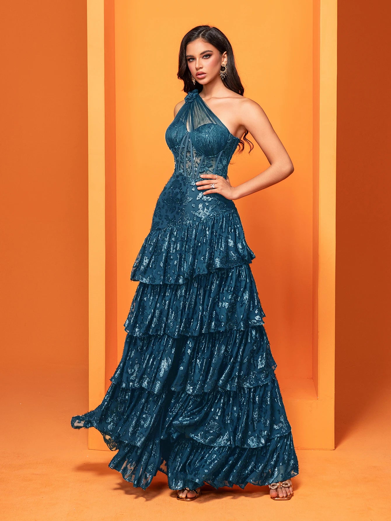 Abito Lungo Elegante da Sera Donna – Maxi Dress con Spacco e Paillettes per Cerimonie, Party e Promessa