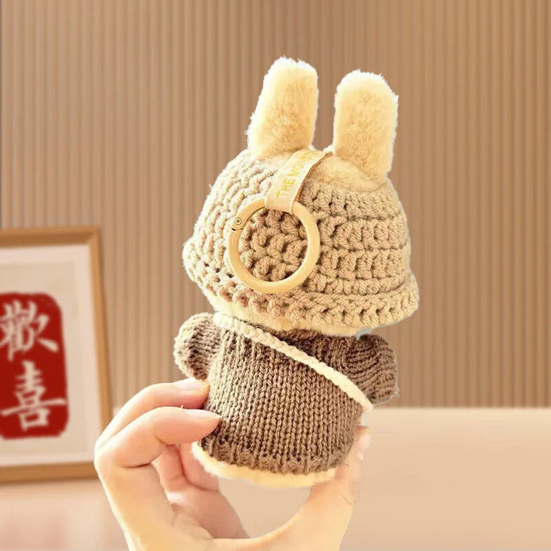 Set di abbigliamento lavorato a mano per bambola Labubu da 17 cm – Maglione, cappello e zaino