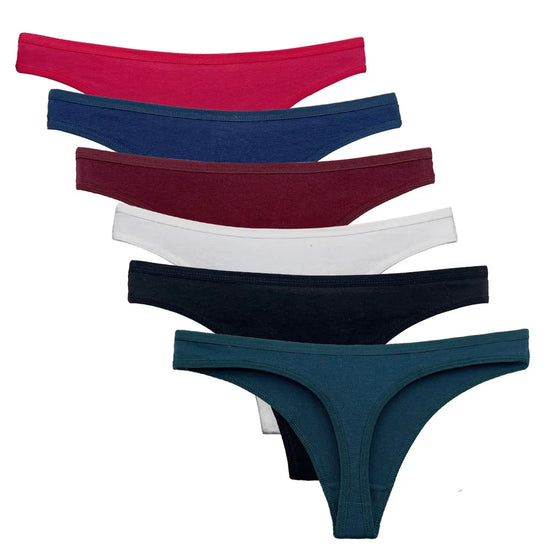 Set 5 pezzi perizomi donna in cotone – G-string vita bassa low-rise in colori solidi, lingerie comoda quotidiana