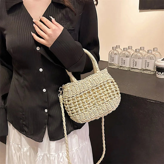 Borsa Piccola a Tracolla Donna in Paglia Intrecciata - Leggera e Trendy