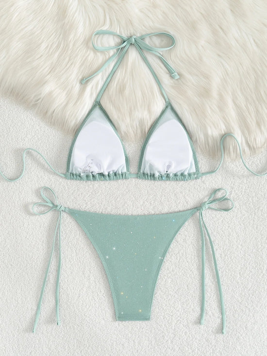 Bikini Nero con Paillettes – Costume Sexy Push Up Brillante