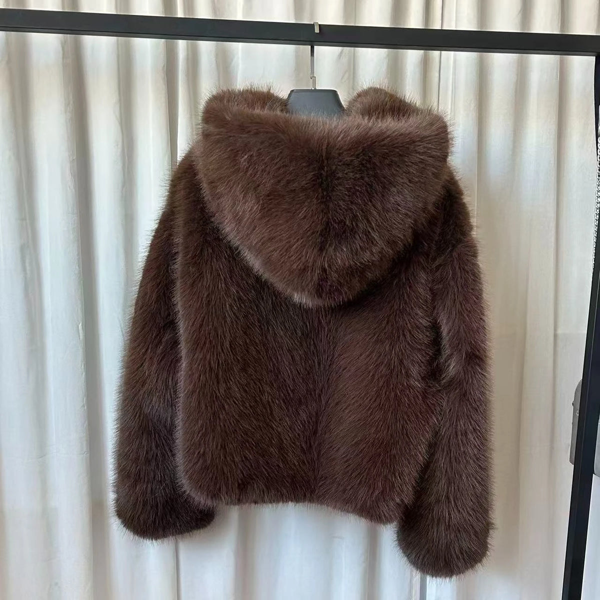Pelliccia sintetica donna marrone con cappuccio