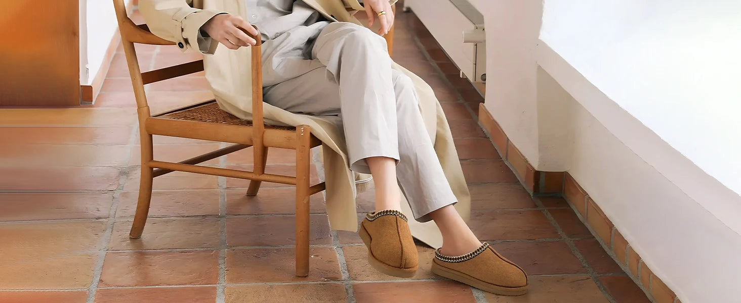 Slippers fuzzy donna 2025 in vera pelle scamosciata con memory foam – pantofole casa / outdoor antiscivolo inverno