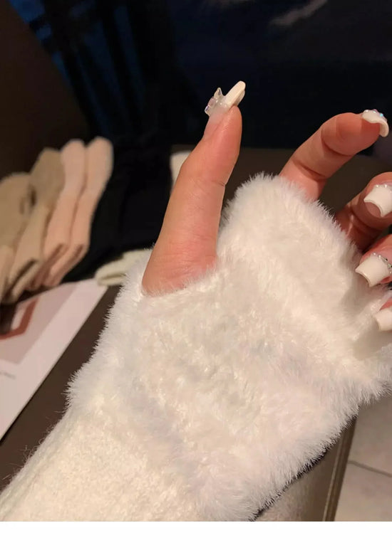 Guanti in pelliccia sintetica “mink fleece” half-finger donna – Guanti senza dita caldi e morbidi per l’inverno, perfetti per scrivere e usare lo smartphone