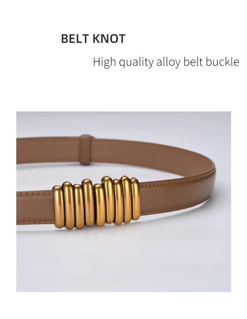 Cintura donna ecopelle vera 2025 – skinny knot belt in cowhide con fibbia gold, cintura regalo moda