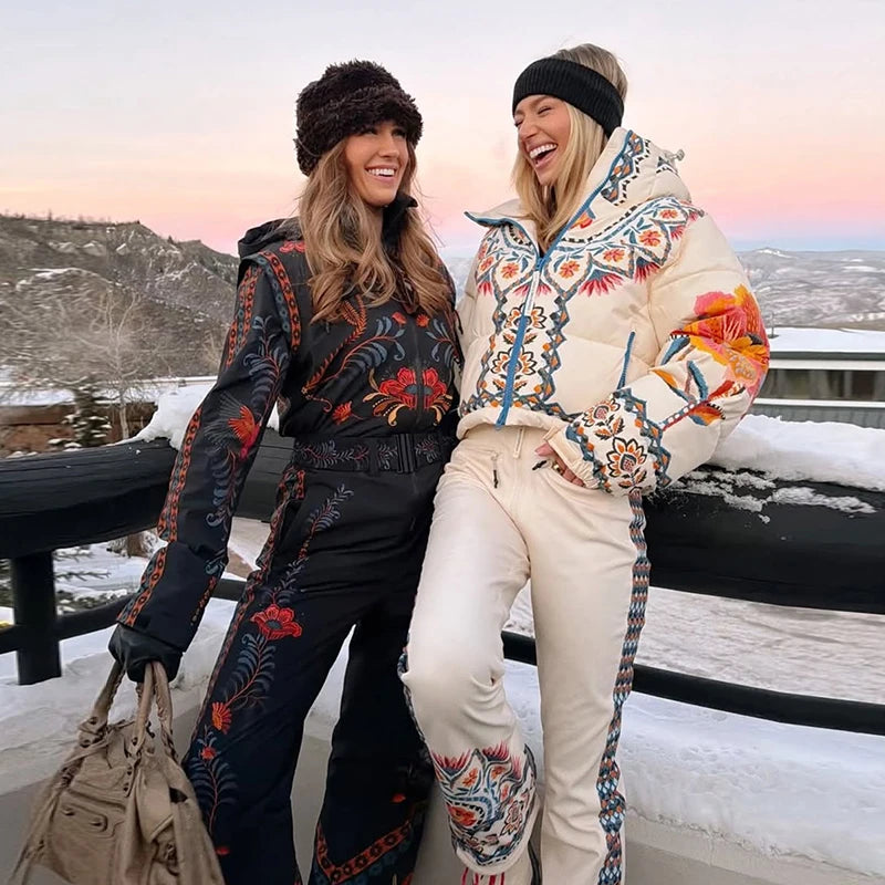Tuta da neve donna con cappuccio, bianca o fantasia
