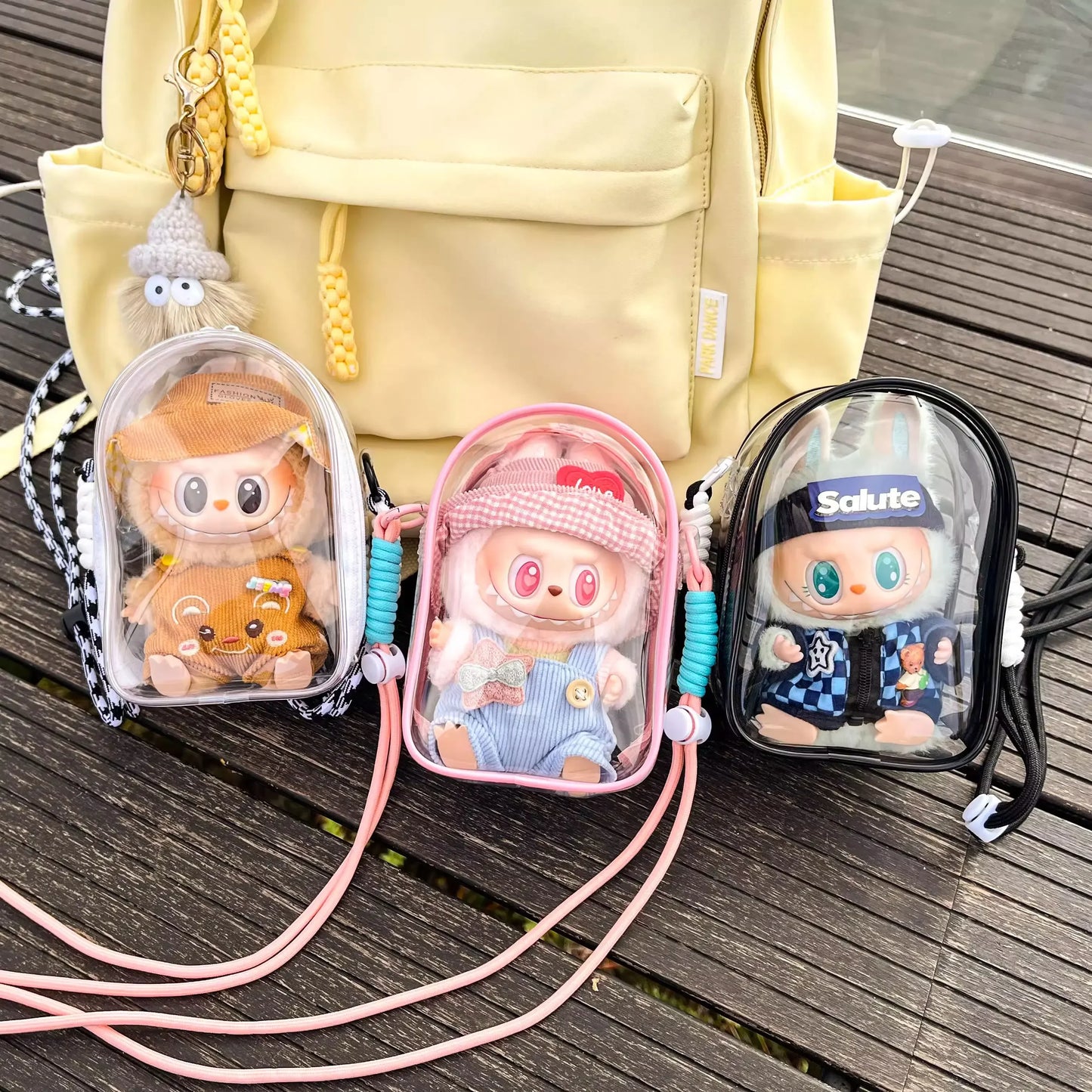 Custodia Labubu THE MONSTER 15 cm da spalla – borsa PVC trasparente protettiva