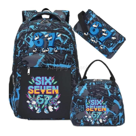 67 Six Seven Print 3Pcs/set Camouflage Backpack With Lunch Bag Steal A BrainRot Boy Student Teens Rucksack Girl Casual SchoolBag