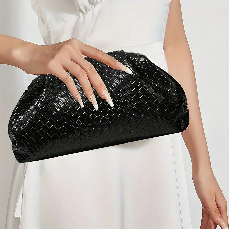 Clutch da sera elegante intrecciata nera per donna – clutch bag texture weave con tracolla regolabile & chiusura clasp per matrimonio & evento