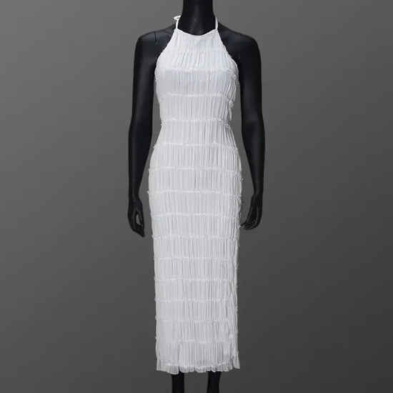 Abito Lungo Donna con Schiena Scoperta e Pieghe – Vestito Elegante Lotus Leaf 2026