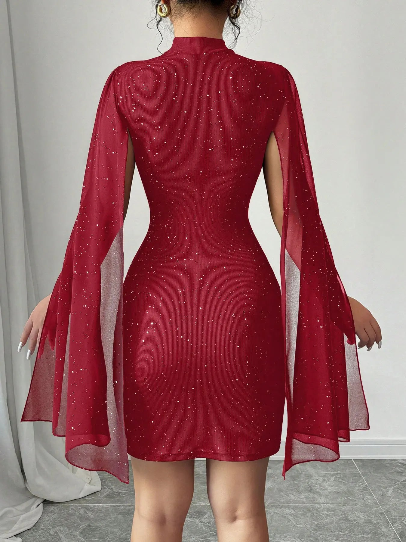 Abito Elegante Donna con Mantella in Chiffon – Vestito Cerimonia Aderente
