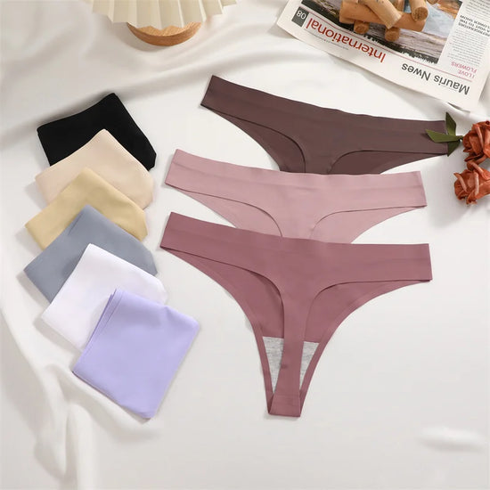 Set 7 pezzi perizomi donna seamless in ice-silk – vita bassa, T-back ultra sottile, mutandine low-waist comfort e invisibili