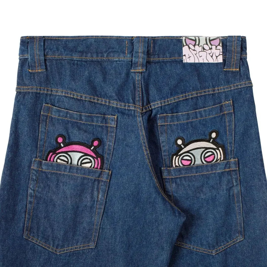 Jeans Donna Streetwear Strappati con Ricamo sul Retro