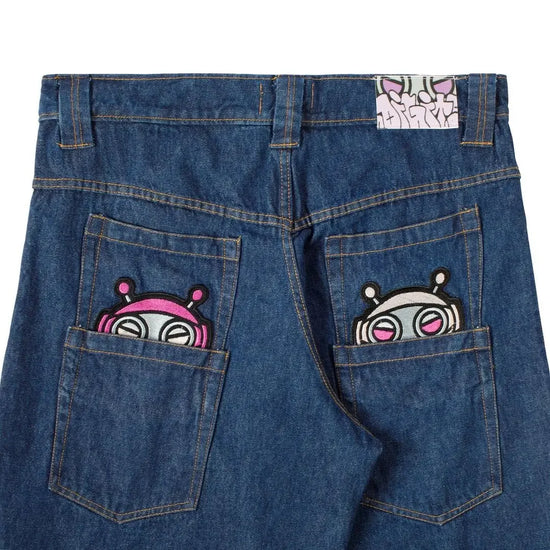 Jeans Donna Streetwear Strappati con Ricamo sul Retro