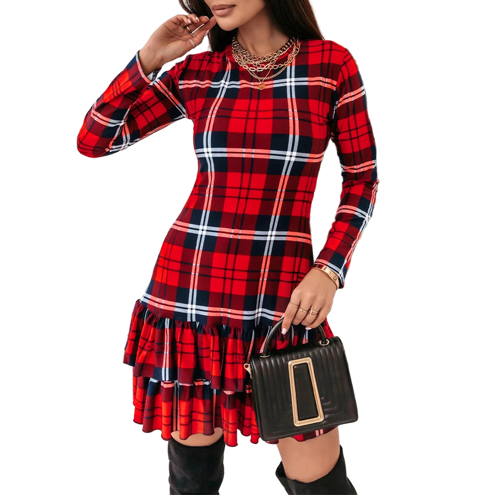 Abito rosso natalizio donna 2025 – maniche lunghe, bodycon, vita slim, stile elegante per feste invernali