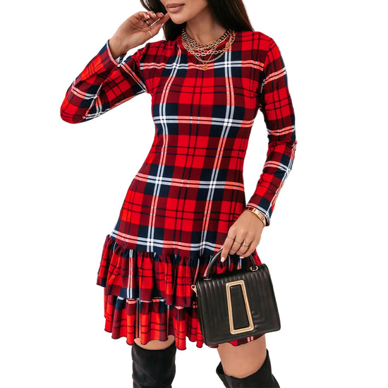 Abito rosso natalizio donna 2025 – maniche lunghe, bodycon, vita slim, stile elegante per feste invernali