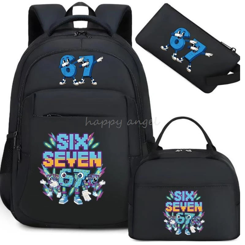 67 Six Seven Print 3Pcs/set Camouflage Backpack With Lunch Bag Steal A BrainRot Boy Student Teens Rucksack Girl Casual SchoolBag