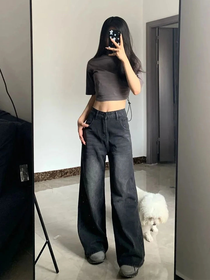 Jeans Baggy Donna Vita Alta Nero Grigio – Stile Y2K