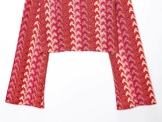 Coordinato donna in maglia crochet – top corto girocollo e pantaloni dritti vita alta