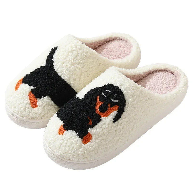 Ciabatte indoor donna 2025 – con bassotto o gatto ricamato suola antiscivolo