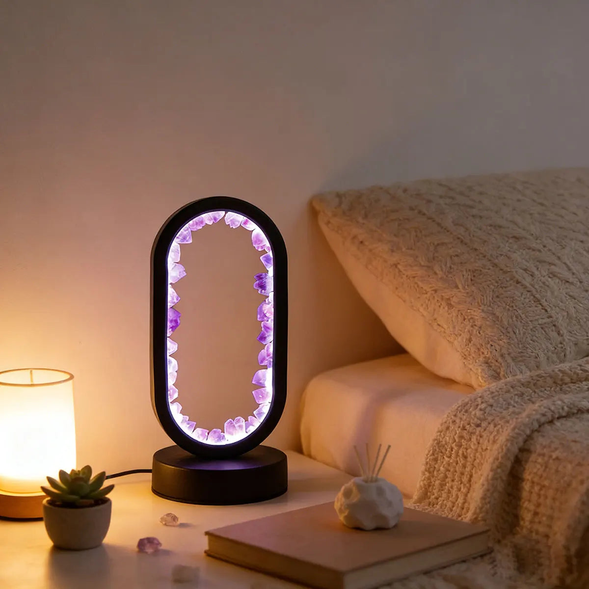1PC LED Bedside Lamp | Natural Quartz & Amethyst Raw Stone Crystal Lamp | Soothing Night Light for Bedroom & Desk, Christmas Dec
