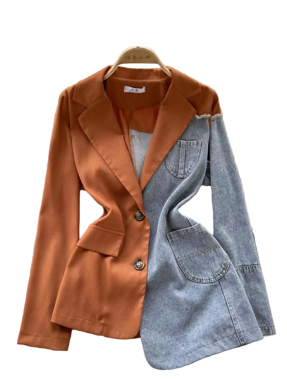 Giacca patchwork in denim con rever 2025 – blazer overshirt donna doppio bottone, vita slim, stile commuter