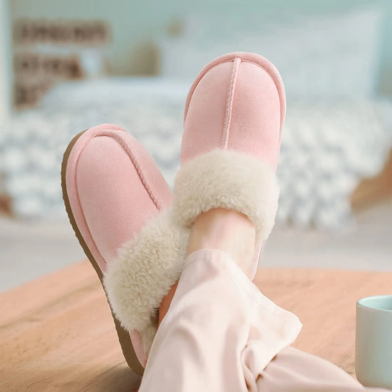 Ciabatte donna in pelliccia eco e suede – antiscivolo, indoor/outdoor, moda casa 2025