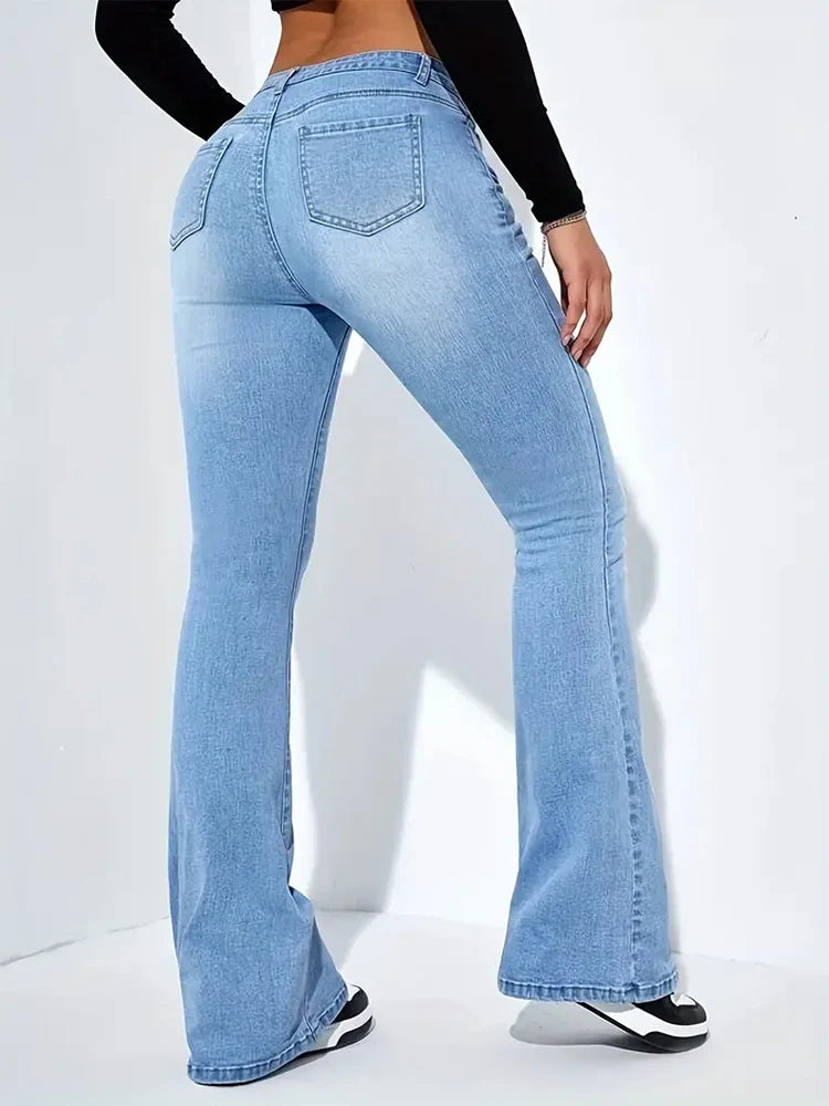 Jeans Flare Donna Vita Alta Elasticizzati – Denim Lavato - dettaglio prodotto
