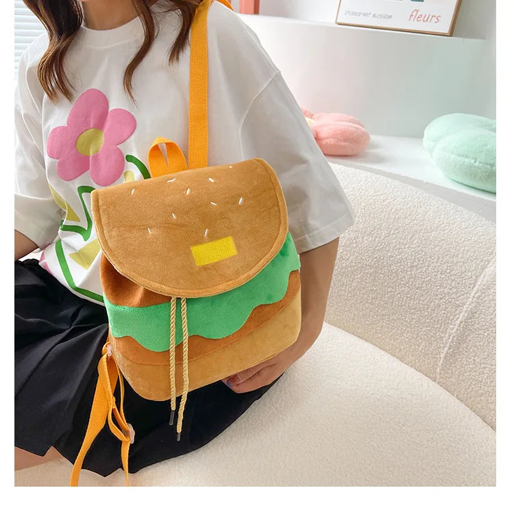 Zaino hamburger cartoon unisex – Backpack kawaii grande capacità per bambini e adulti, design buffo e comodo