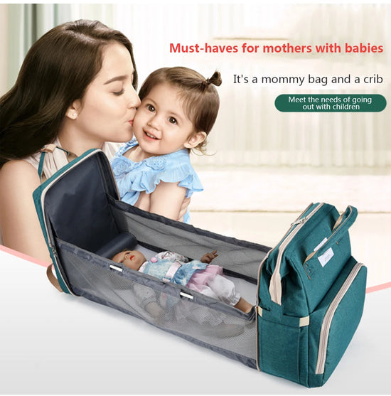 Zaino Fasciatoio Pieghevole 3 in 1 con Lettino Portatile – Borsa Mamma da Viaggio Leggera e Capiente