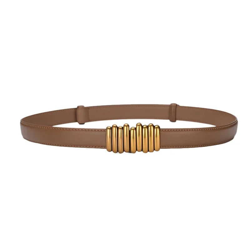 Cintura donna ecopelle vera 2025 – skinny knot belt in cowhide con fibbia gold, cintura regalo moda