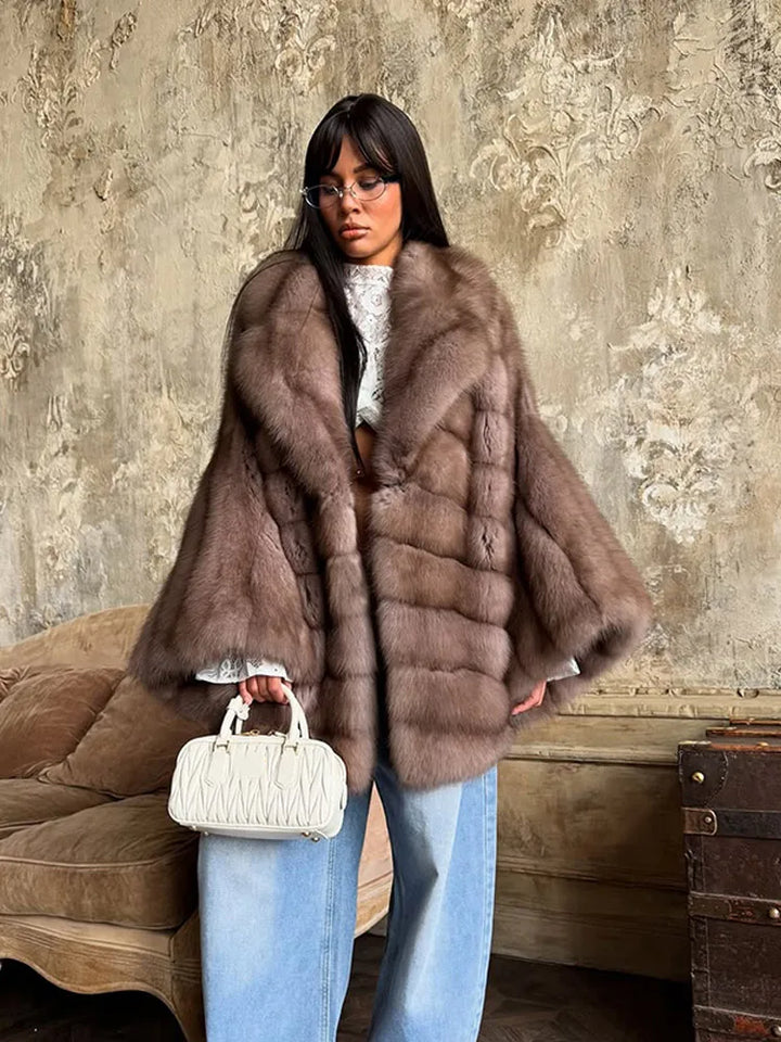Cappotto lungo in pelliccia sintetica con colletto a revers – giacca maxi donna calda e lussuosa per l'inverno 2025