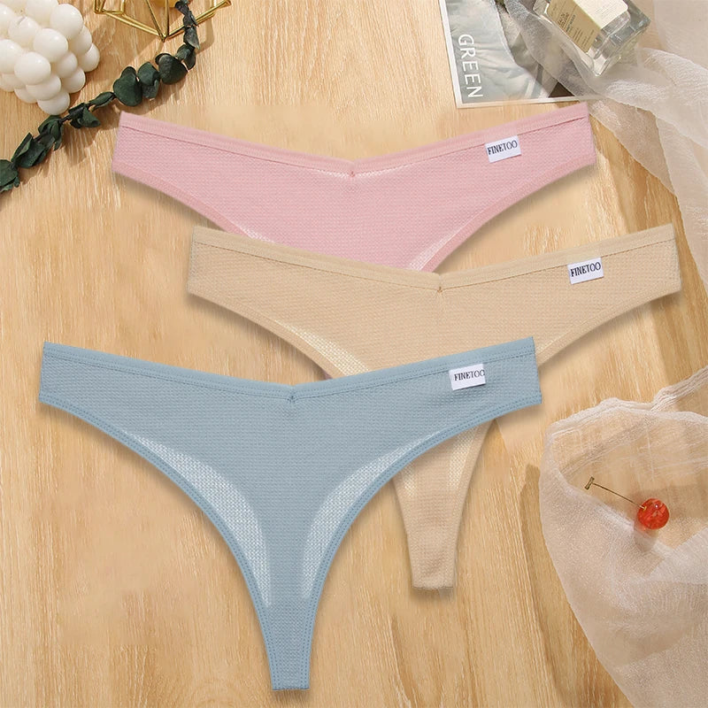 Set 3 pezzi perizomi donna G-string in cotone waffle a vita bassa – underwear sexy comfort quotidiano