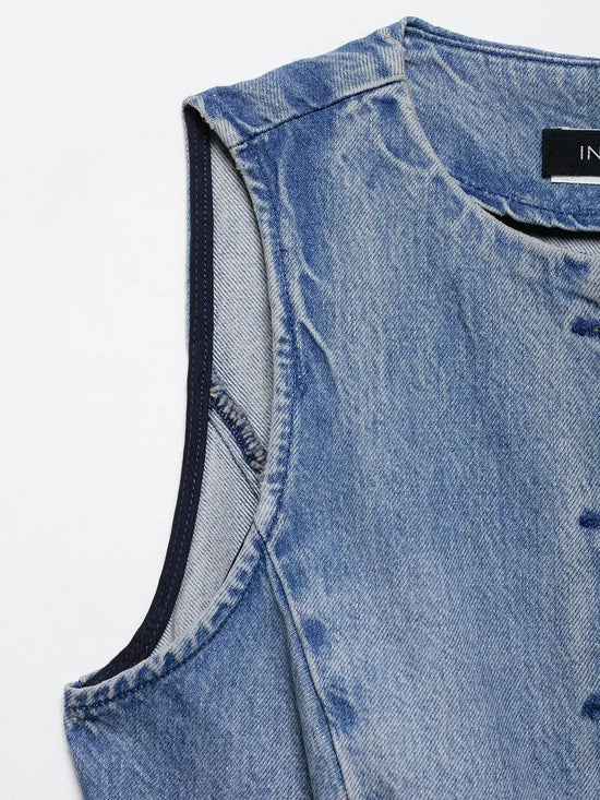 Set denim donna 2 pezzi 2025 – gilet con bottoni + jeans a vita alta wide-leg, look streetwear casual chic