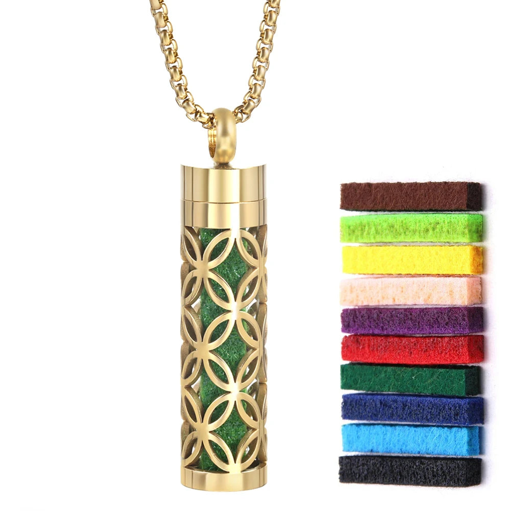 Collana dorata con diffusore per oli essenziali in acciaio inox – Gioiello aromaterapico profumato per donna