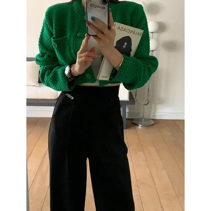 Cardigan donna coreano maniche corte collo polo – versatile knit senza maniche, girocollo, perfetto per tutte le stagioni