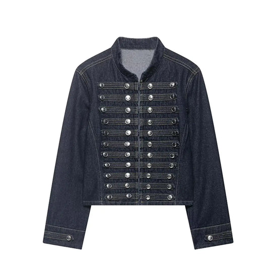 Giacca Corta Donna Vintage con Collo Tondo e Bottoni