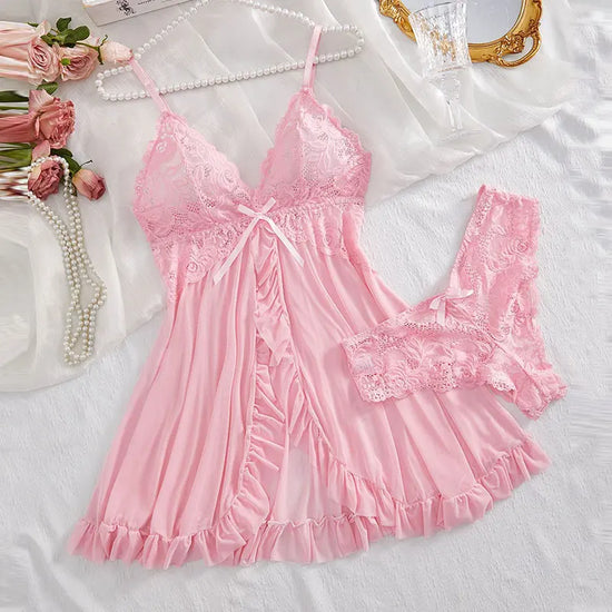 Completo lingerie plus size in pizzo con reggiseno, perizoma e vestaglia trasparente – Set elegante e romantico