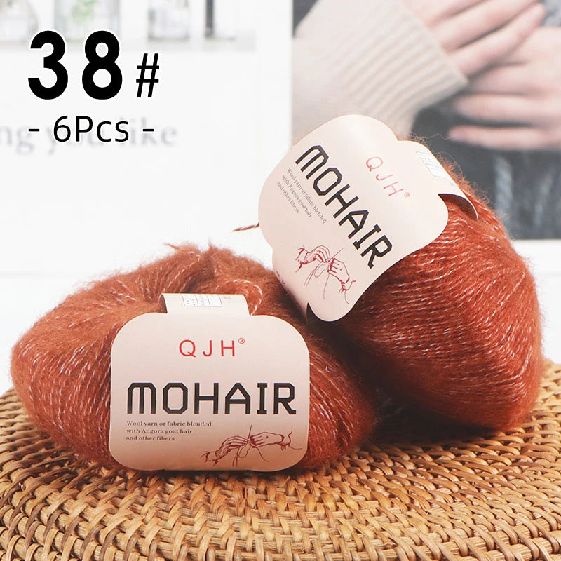 Set 6 gomitoli filato mohair morbido – lana angora effetto fluffy per maglioni, sciarpe, shawl fai-da-te