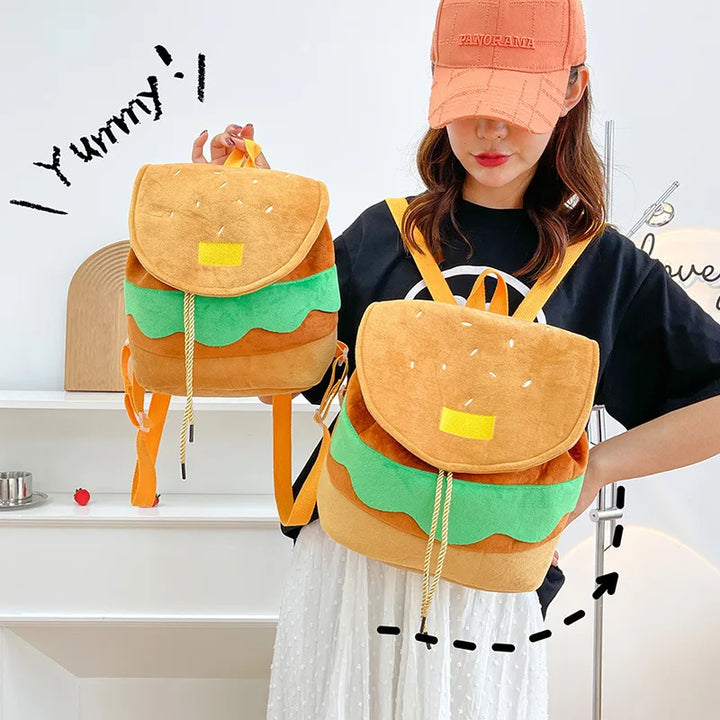 Zaino hamburger cartoon unisex – Backpack kawaii grande capacità per bambini e adulti, design buffo e comodo